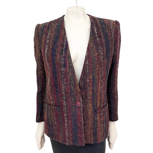 VTG SASSON Boucle Knit Structured Blazer  Mohair Wool  SZ 12 - Picture 1 of 11